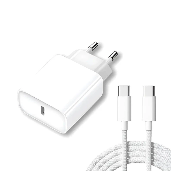 Apple iphone 16 / 16 Plus / 16 Pro / 16 Pro Max Uyumlu Type-c Hızlı Şarj Aleti Seti Beyaz