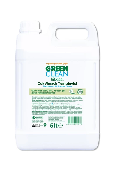 Bitkisel Çok Amaçlı Temizleyici Organik Portakal Yağlı 5 Litre