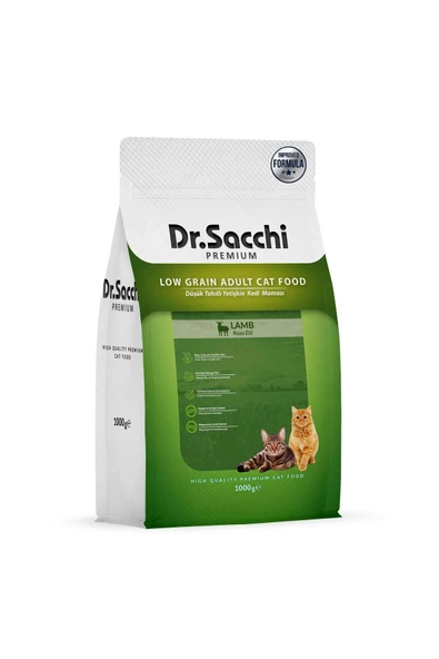 Dr.Sacchi Premium Düşük Tahıllı Kuzu Etli Yetişkin Kedi Maması 1 Kg