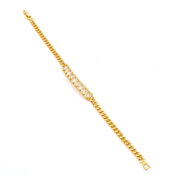 BZ Altın Kaplama Zirkon Taşlı Su Yolu Kadın Zincir Bileklik BLK- 737 - 4