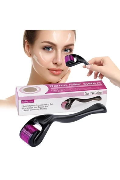 Dermaroller Titanyum Uçlu 540 Iğneli Derma Roller 1 mm Iğne Cilt Yüz Vücut Yenileme Masaj Aleti