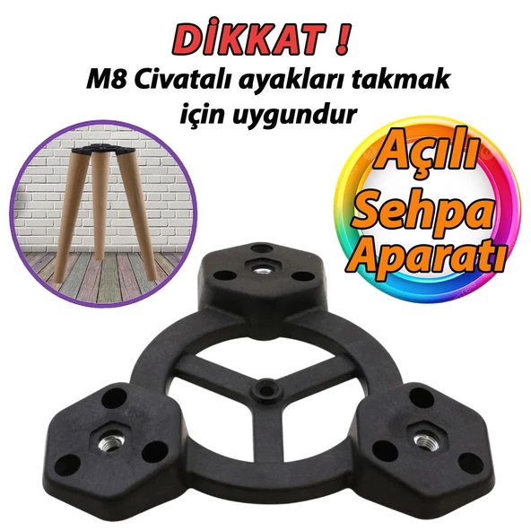 Açılı Üçlü Sehpa Bağlantı Aparatı Zigon Puf Tabure Mobilya Masa Ayağı Ayak Takma Tabanı