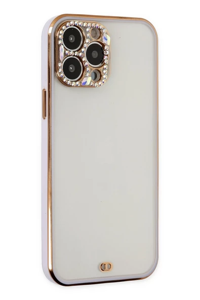 Newface iPhone 12 Pro  Kılıf Liva Taşlı Silikon - Pembe -Kırmızı - Beyaz - Siyah - Mor - 5