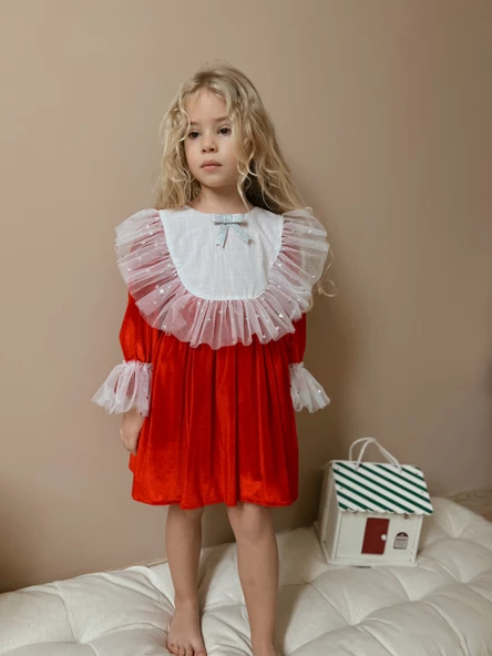 Velvet Kırmızı Kadife Elbise - 2