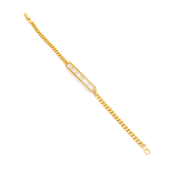 BZ Altın Kaplama Zirkon Taşlı Su Yolu Kadın Zincir Bileklik BLK-735 - 4