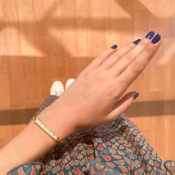 BZ Altın Kaplama Zirkon Taşlı Su Yolu Kadın Zincir Bileklik BLK-735 - 2