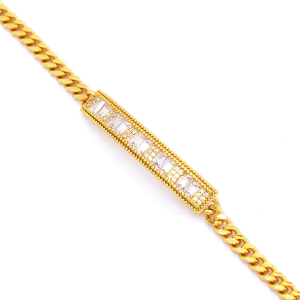 BZ Altın Kaplama Zirkon Taşlı Su Yolu Kadın Zincir Bileklik BLK-735 - 5