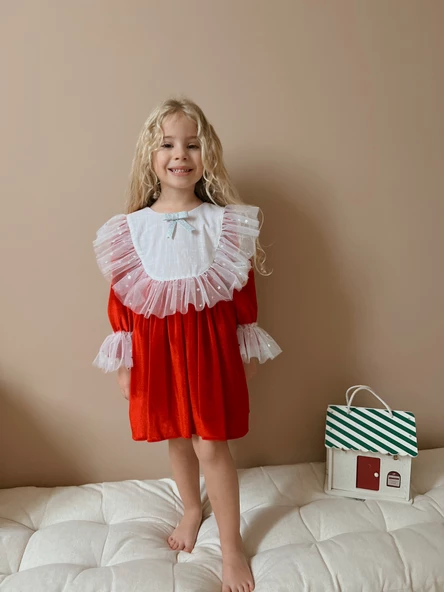 Velvet Kırmızı Kadife Elbise - 4