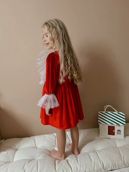 Velvet Kırmızı Kadife Elbise - 5