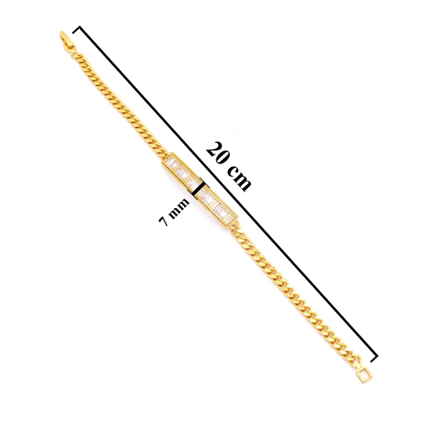 BZ Altın Kaplama Zirkon Taşlı Su Yolu Kadın Zincir Bileklik BLK-735 - 3
