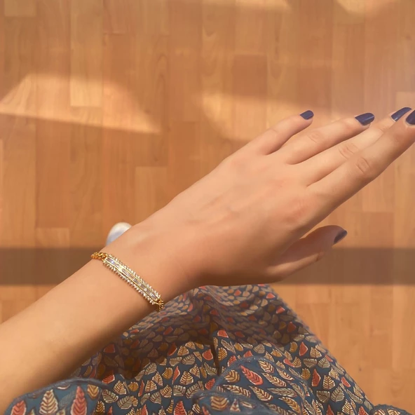 BZ Altın Kaplama Zirkon Taşlı Su Yolu Kadın Bileklik BLK-731 - 2