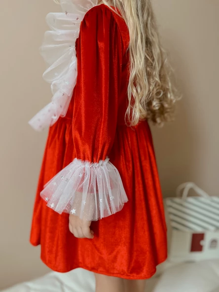 Velvet Kırmızı Kadife Elbise - 3