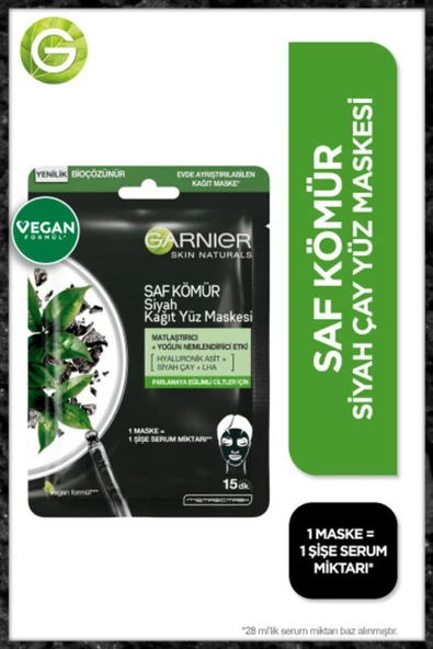 Garnier Kağıt Yüz Maskesi Pure Charcoal Siyah 28gr