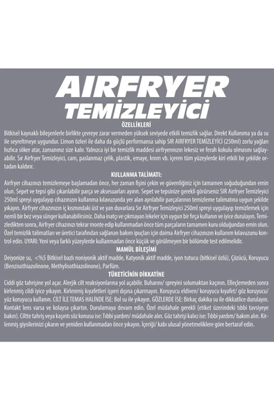 Sır Airfryer Temizleyici Sprey 250ml - 2