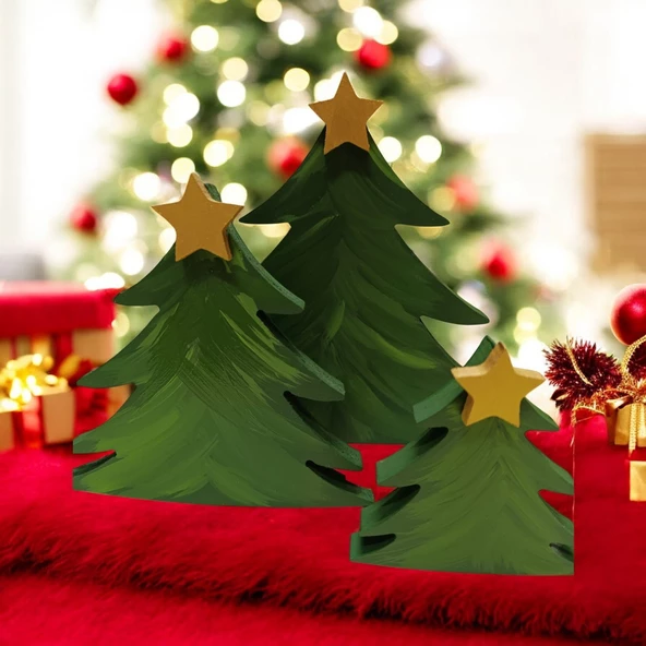 3Lü Yılbaşı Ağacı Ahşap Dekor - Yılbaşı, Noel, Özel Etkinlik - 3