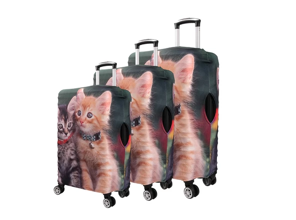 Bagacar Kediler 3lü Set Valiz Kılıfı, 3 lü Valiz Kemeri, 3lü Valiz Etiketi - 2