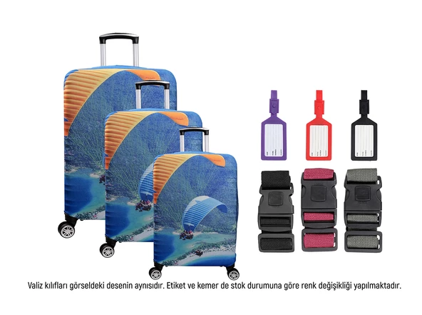 Bagacar Paraşüt 3lü Set Valiz Kılıfı, 3 lü Valiz Kemeri, 3lü Valiz Etiketi ürün görseli
