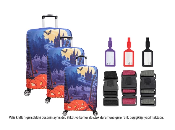 Bagacar Balkabağı 3lü Set Valiz Kılıfı, 3 lü Valiz Kemeri, 3lü Valiz Etiketi ürün görseli