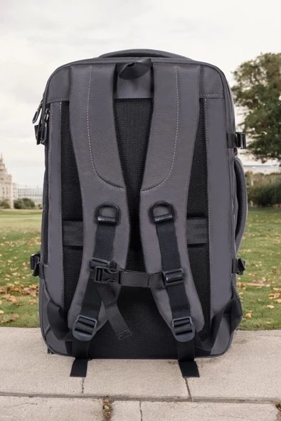 Gri Su Geçirmez Oxford Kumaş Ortopedik Laptop Sırt Çantası - 3