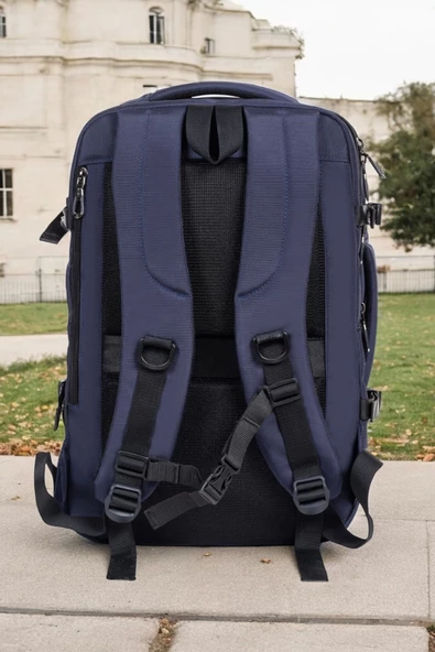 Lacivert Su Geçirmez Oxford Kumaş Ortopedik Laptop Sırt Çantası - 5