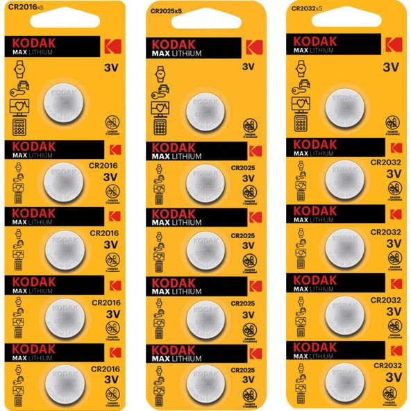 Kodak Karma Lityum Para Pil Paketi 5li CR2016 + 5li CR2025 + 5li CR2032