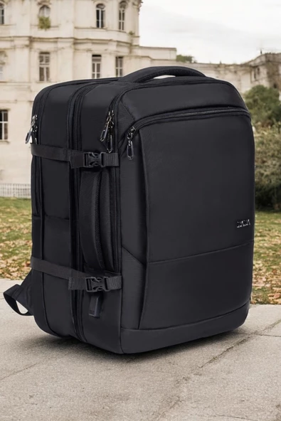 Siyah Su Geçirmez Oxford Kumaş Ortopedik Laptop Sırt Çantası - 3