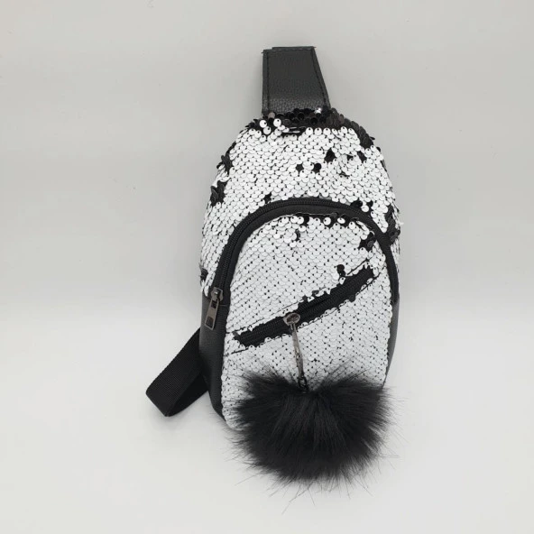 Pullu Çocuk Gögüs Çantası Siyah Beyaz Renk - 9