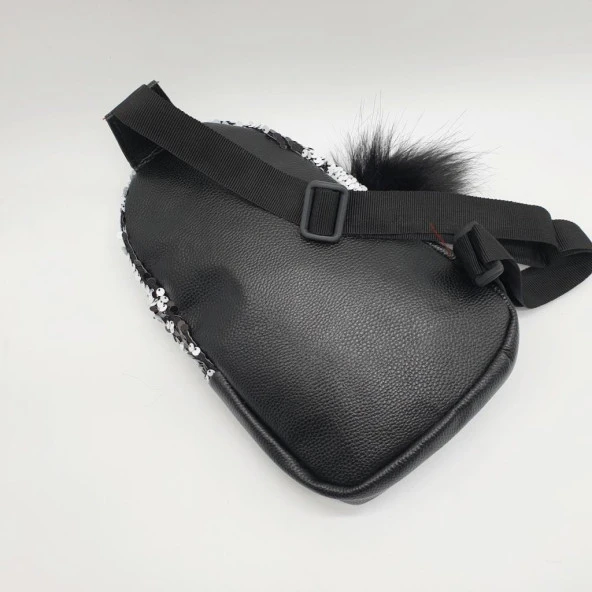 Pullu Çocuk Gögüs Çantası Siyah Beyaz Renk - 11