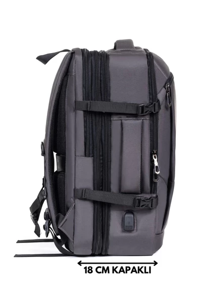 Gri Su Geçirmez Oxford Kumaş Ortopedik Laptop Sırt Çantası - 5