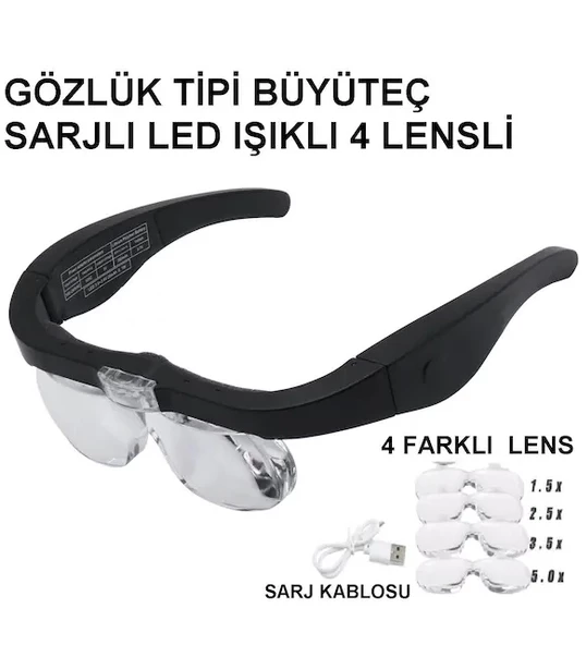 Şarjlı Gözlük Büyüteç  4 Farklı Lens 11537dc