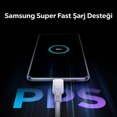 Spigen 45W USB-C Hızlı Şarj Aleti + Örgü Şarj Kablo Samsung PPS 2.0 / Isı Düşürücü GaN Destekli Akım Korumalı Güç Adaptörü Super - 5