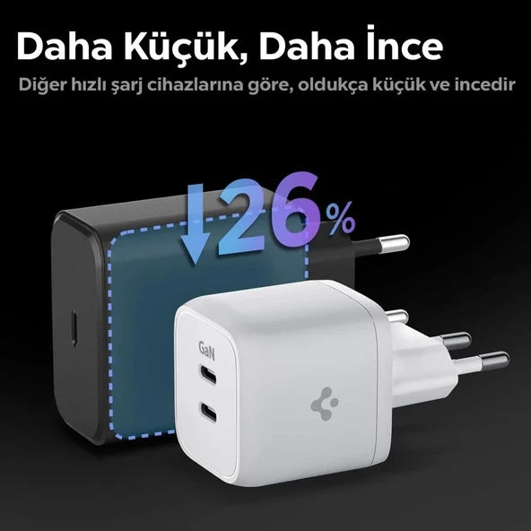 Spigen 45W USB-C Hızlı Şarj Aleti + Örgü Şarj Kablo Samsung PPS 2.0 / Isı Düşürücü GaN Destekli Akım Korumalı Güç Adaptörü Super - 3