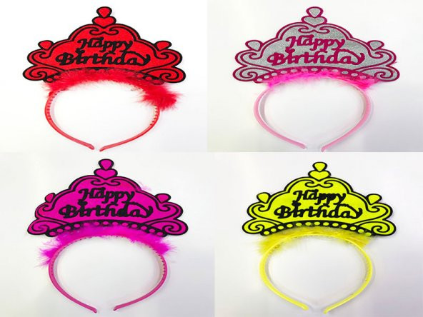 Parti Aksesuar Happy Birthday Yazılı Neon Renk Taç 12 Adet - Resim 2