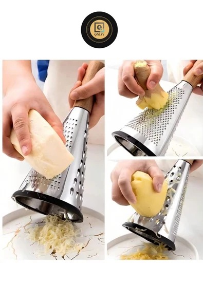 QNİAY Saplı Paslanmaz Çelik Rende Sebze Meyve Sunum Büyük Rende Silikon Tabanlı Lüks El Rendesi - Resim 3