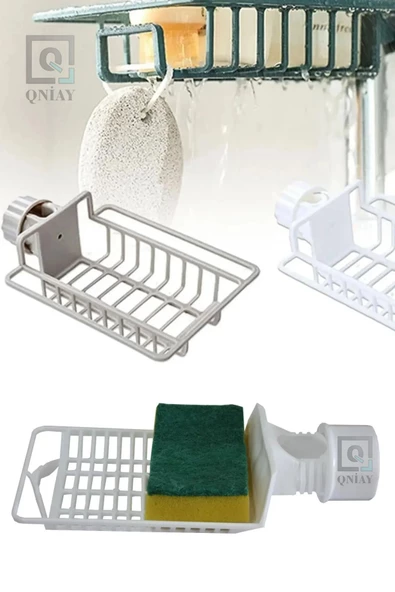 QNİAY Musluk Yanı Süngerlik Ayarlı Sabun Sünger Askısı Plastik Banyo Mutfak Evye Düzenleyici Askı Rafı Raf - Resim 3