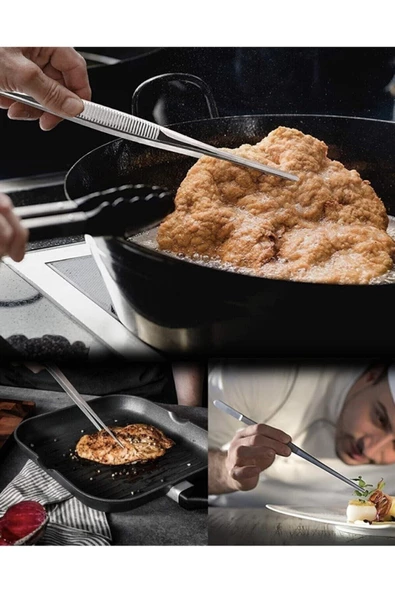 QNİAY Chef Pratik Cımbız Maşa Pişirme Cımbızı Çelik Maşa 30cm Profesyonel Şef Cımbızı