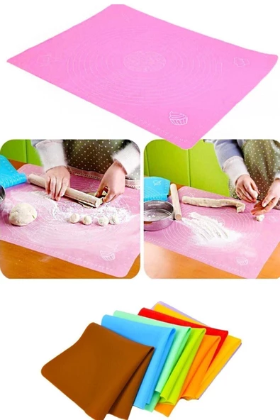 QNİAY 2'li Set Silikon Ölçekli Hamur Açma Matı + Hamur Kesme Aparatı Spatulası Börek Mantı Yoğurma Matı - Resim 2