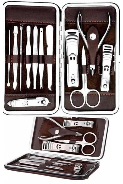 QNİAY Manikür Pedikür Seti 13 Parça Çantalı Çelik Tırnak Bakım Seti - 3