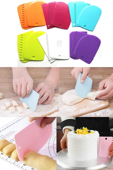 QNİAY 3lü Set Hamur Kesme Ve Kazıma Aparatı Hamur Pasta Börek Kek Çörek Şekillendirici Kesici Kazıyıcı Q06 - 8