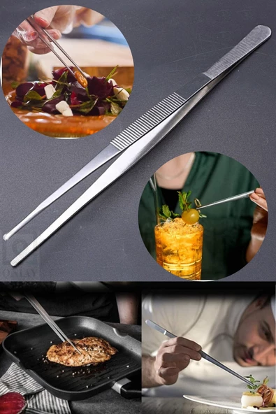 QNİAY Lüx Chef Pratik Cımbız Maşa Pişirme Cımbızı Çelik Maşa 30 Cm | Profesyonel Şef Sunum Cımbızı - Resim 5