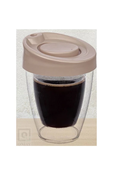 QNİAY Çift Cidarlı Espresso Kahve Bardağı Kapaklı El Yakmaz Mika Bardak Ev Ofis Kamp Seyahat Termos - 3