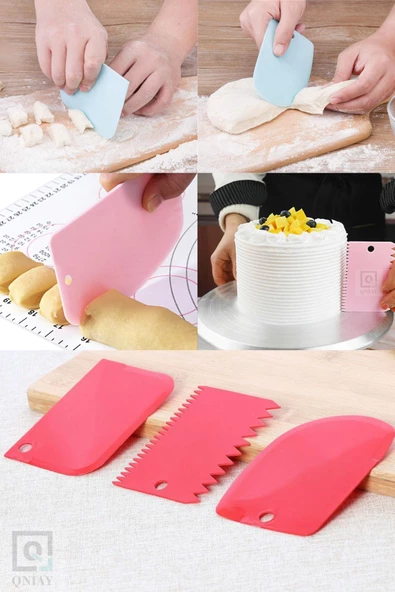 QNİAY 3lü Set Hamur Kesme Ve Kazıma Aparatı Hamur Pasta Börek Kek Çörek Şekillendirici Kesici Kazıyıcı Q06 - 5