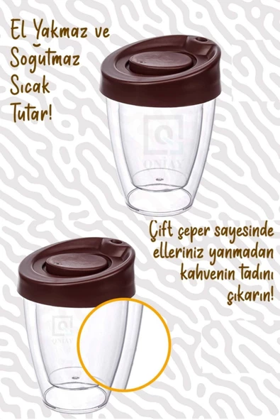 QNİAY Çift Cidarlı Kapaklı El Yakmaz Bardak Termos Double Wall Espresso Coffe Latte ürün görseli