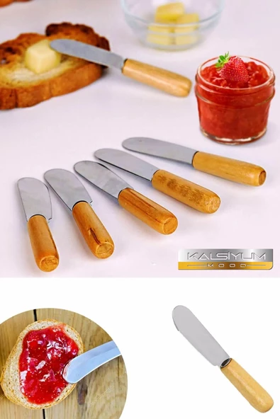 QNİAY Mini 6 Adet Lüx Tereyağı/recel Bıçağı 6'lı Ahşap Saplı Mini Bıçağı Ahşap Saplı Spatula Seti Kahvaltı - Resim 3