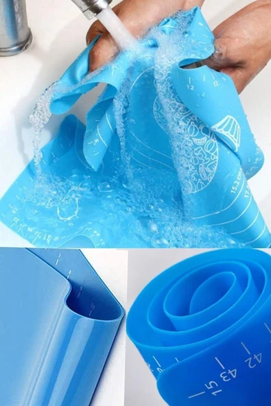 QNİAY 2'li Set Silikon Ölçekli Hamur Açma Matı + Hamur Kesme Aparatı Spatulası Börek Mantı Yoğurma Matı - Resim 3