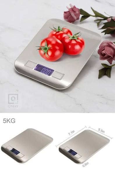 QNİAY Dijital Gıda Ölçeği Paslanmaz Çelik (1gr- 5 Kg )hassas Ölçek Lcd Ekran Diyet Ölçü Mutfak Terazisi - 2