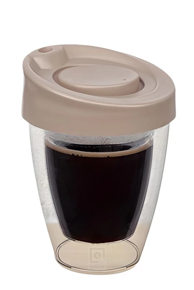QNİAY Çift Cidarlı Espresso Kahve Bardağı Kapaklı El Yakmaz Bardak Americano Latte Coffe Çay - 5