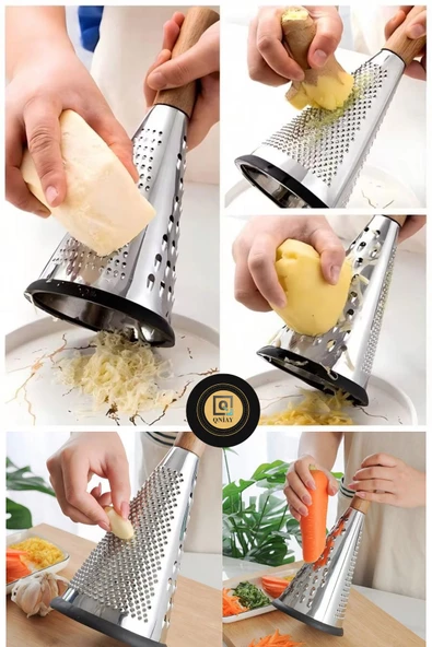 QNİAY Saplı Paslanmaz Çelik Rende Sebze Meyve Sunum Büyük Rende Silikon Tabanlı Lüks El Rendesi - Resim 2