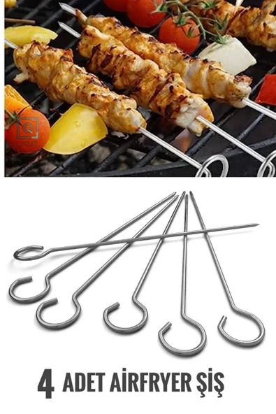 QNİAY Paslanmaz Çelik 4 Adet Airfryer Şiş Teli Xxl Airfryer Uyumlu Izgara Şiş Teli Fritöz Izgara Teli - Resim 2