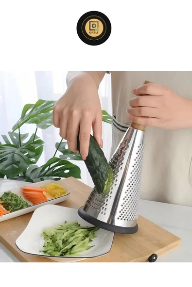 QNİAY Saplı Paslanmaz Çelik Rende Sebze Meyve Sunum Büyük Rende Silikon Tabanlı Lüks El Rendesi - Resim 4